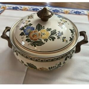 Vintage Floral Ceramic Tureen with Handles